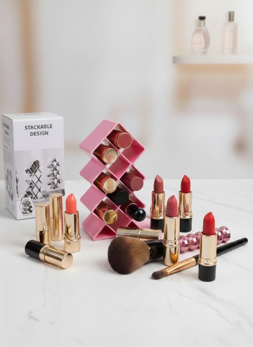 Plastic 10 Grid Lipstick Organizer with Storage Box