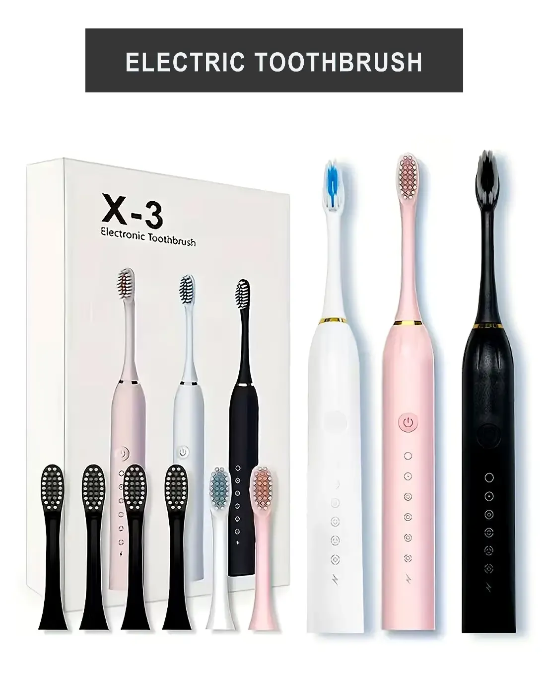 X-3 Sonic Electric Toothbrush with Replacement Heads – image 3