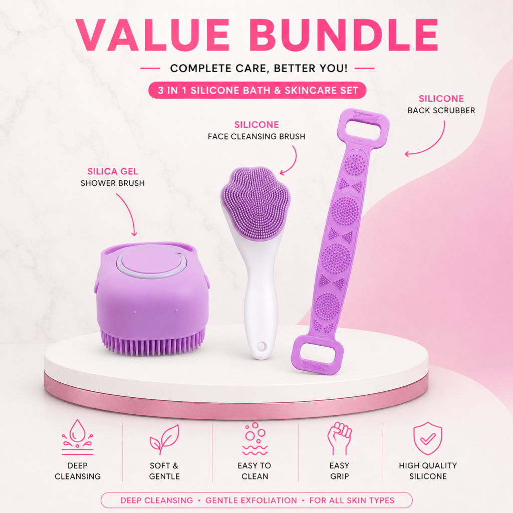 3 in 1 Silicone Bath & Skincare Value Bundle – Shower Brush