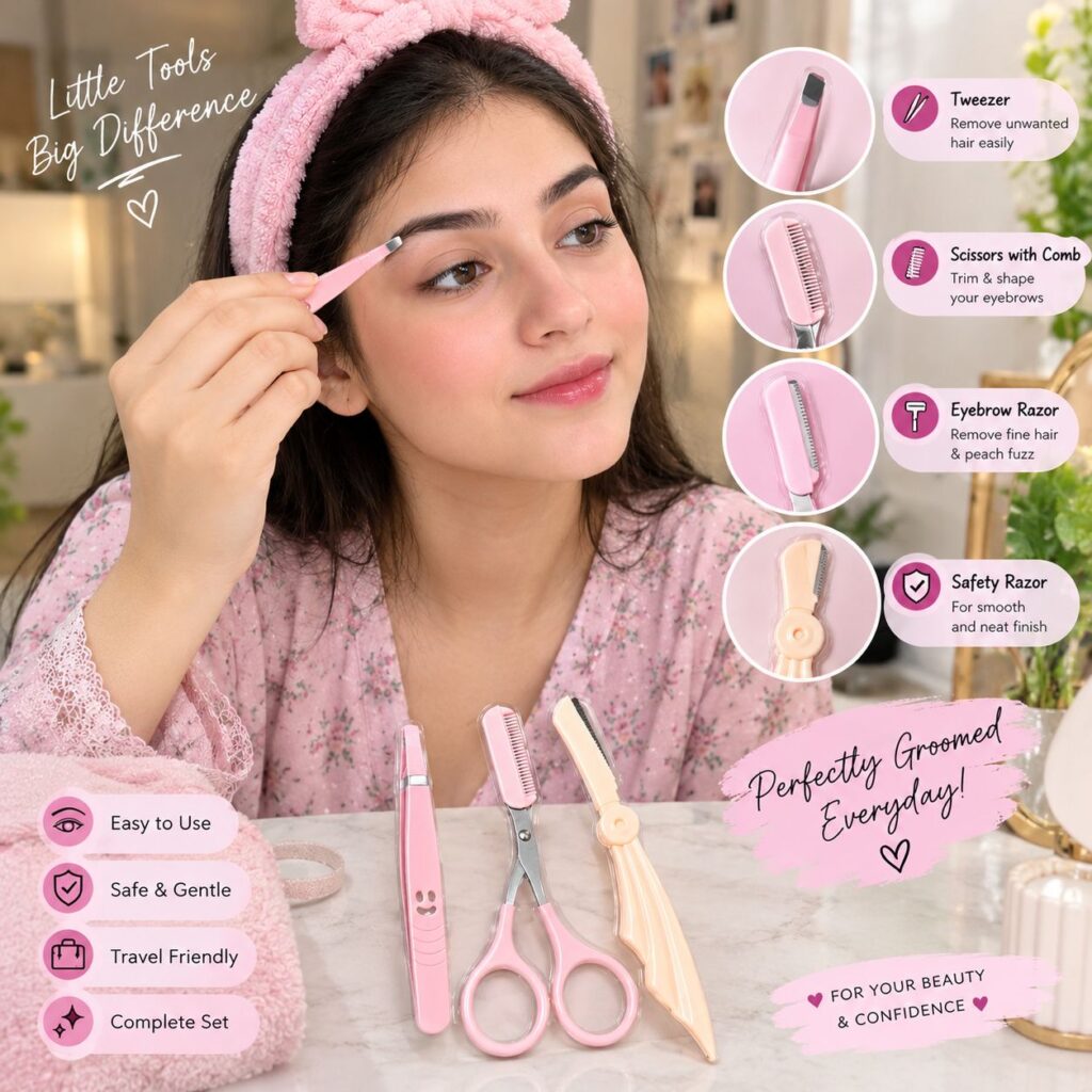 3 In 1 Eyebrows Making Razor With Comb Scissor