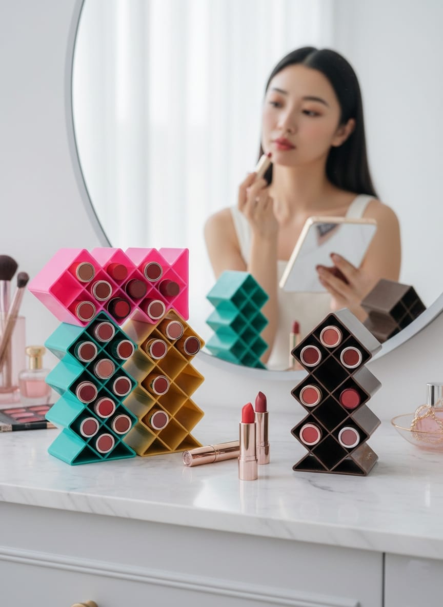 Plastic 10 Grid Lipstick Organizer with Storage Box – image 3