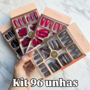 96 Pcs Fake Nails Set – Nude – Red & Multicolor ABS Plastic Nail Tips