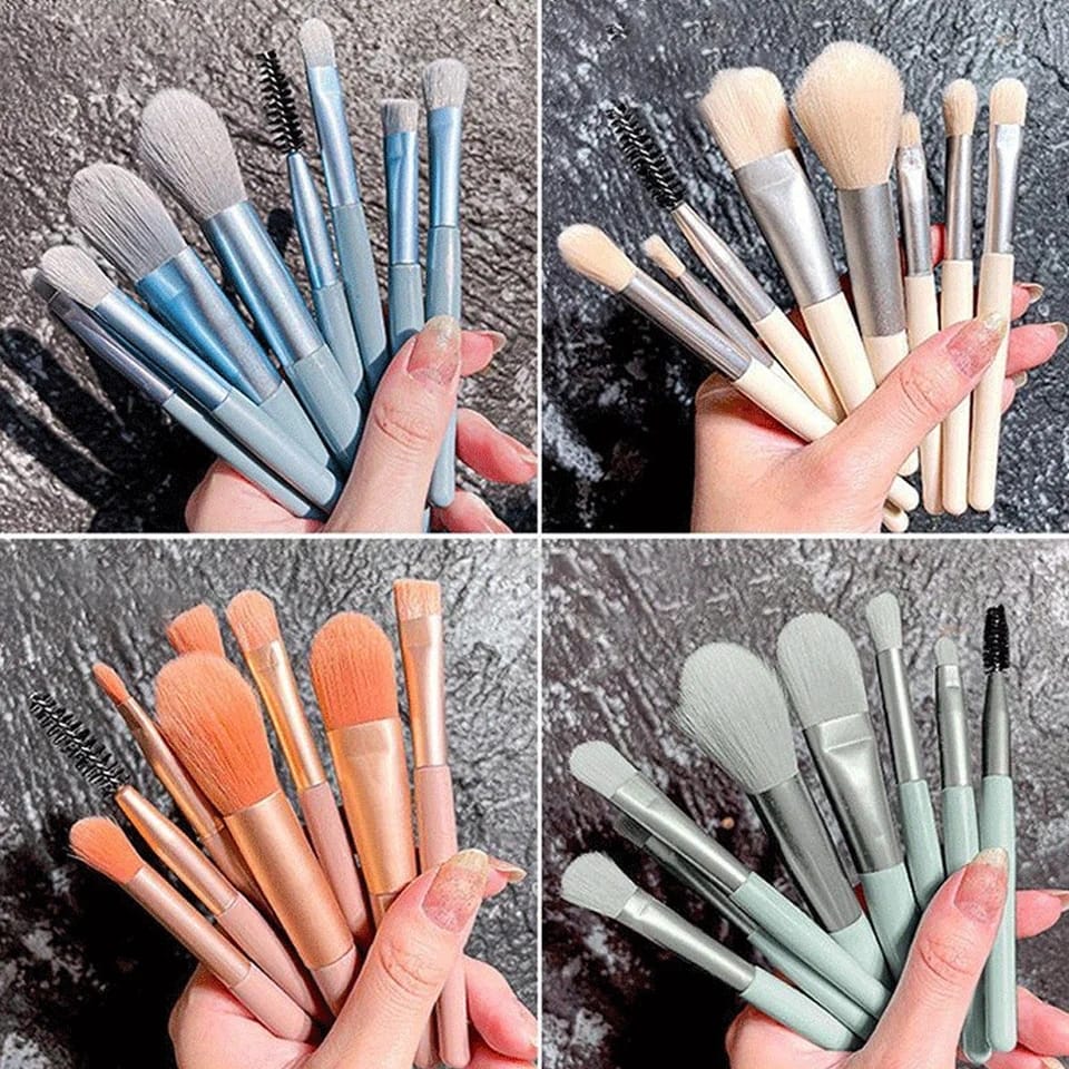 8pcs Travel Makeup Brush Kit Mini Cosmetic Brush for Face Foundation Blush Eye