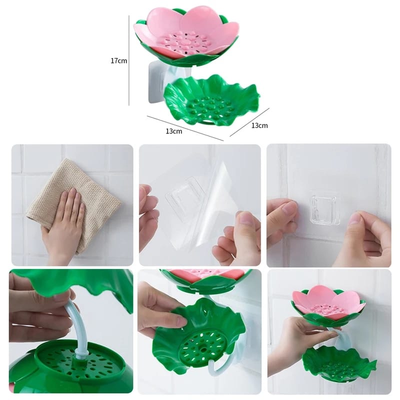 Double Wall Hanging Drain Soap Box Multifunctional Lotus Flower Shaped Soap – image 2