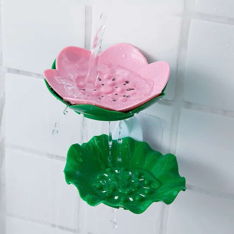 Double Wall Hanging Drain Soap Box Multifunctional Lotus Flower Shaped Soap