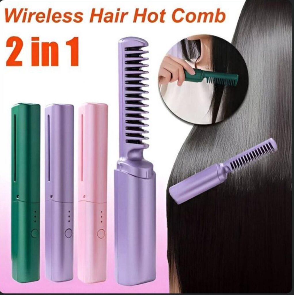 2 in 1 Rechargeable Hair Styling Brush, Straightener, Curler