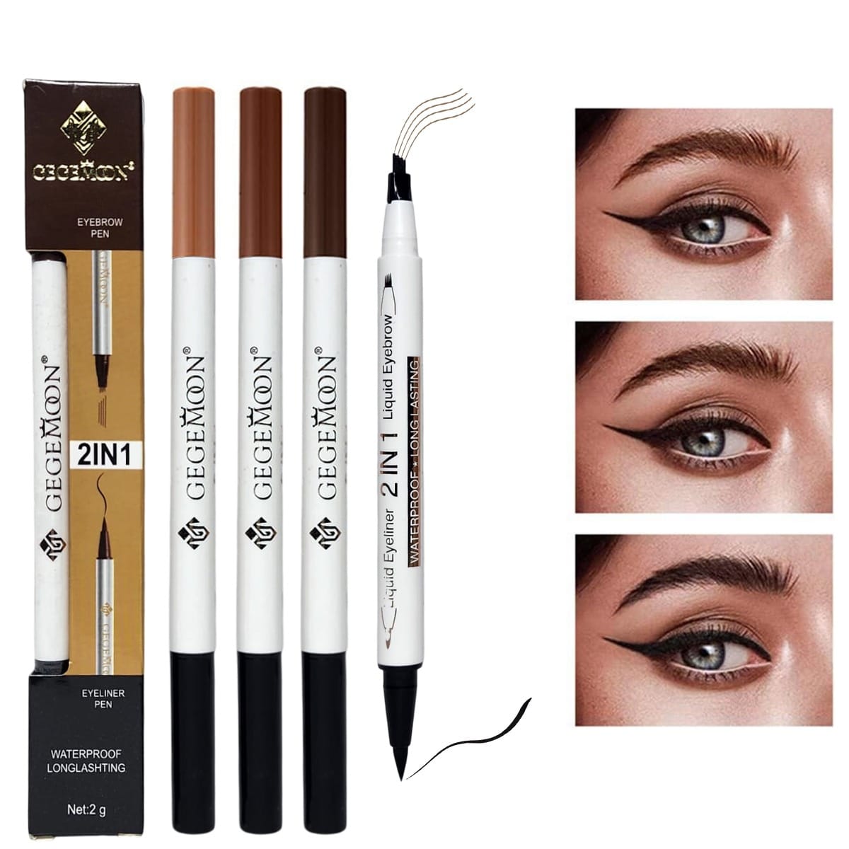 1Pc Gegemoon 1Pcs Waterproof 2 In 1 Long Lasting Liquid Eyeliner & Liquid