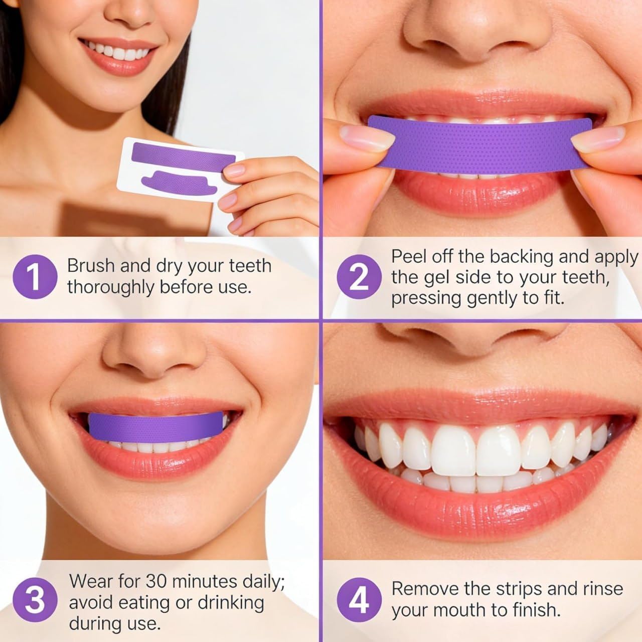 Purple Teeth Whitening Strips for Sensitive Teeth 30-Minute Fast Acting Colour – image 3