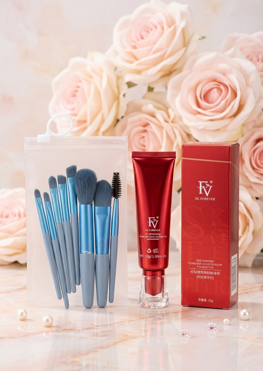 Ivory Shade FV Foundation With 8 Pcs Makeup Brush Set – image 3
