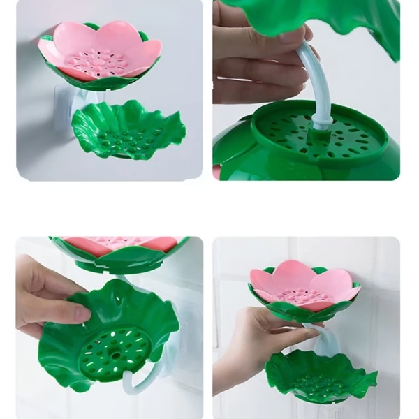 Double Wall Hanging Drain Soap Box Multifunctional Lotus Flower Shaped Soap – image 3
