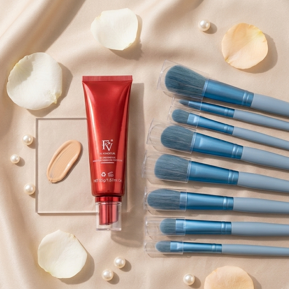 Ivory Shade FV Foundation With 8 Pcs Makeup Brush Set