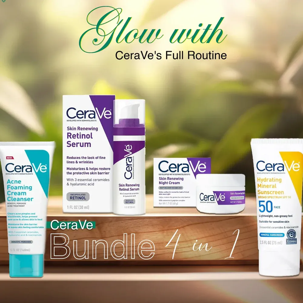 CeraVe 4 In 1 Skincare Kit Night Cream Retinol Serum Acne Foaming Cream