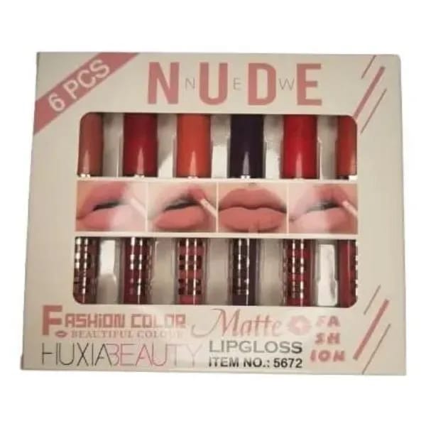 6 Pcs Nude & Red Matte Lip Gloss Set