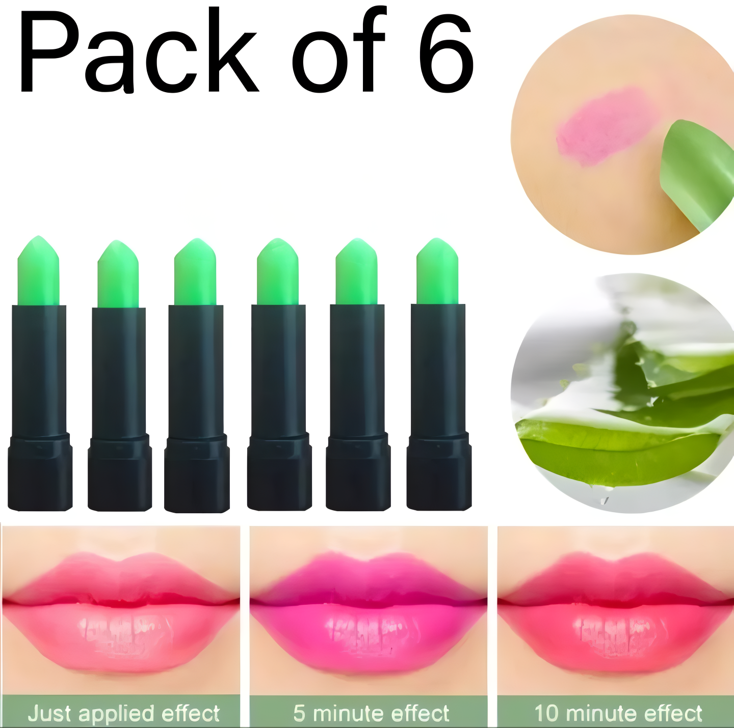 Pack Of 6 Pcs Green Color Changing Lipstick Set